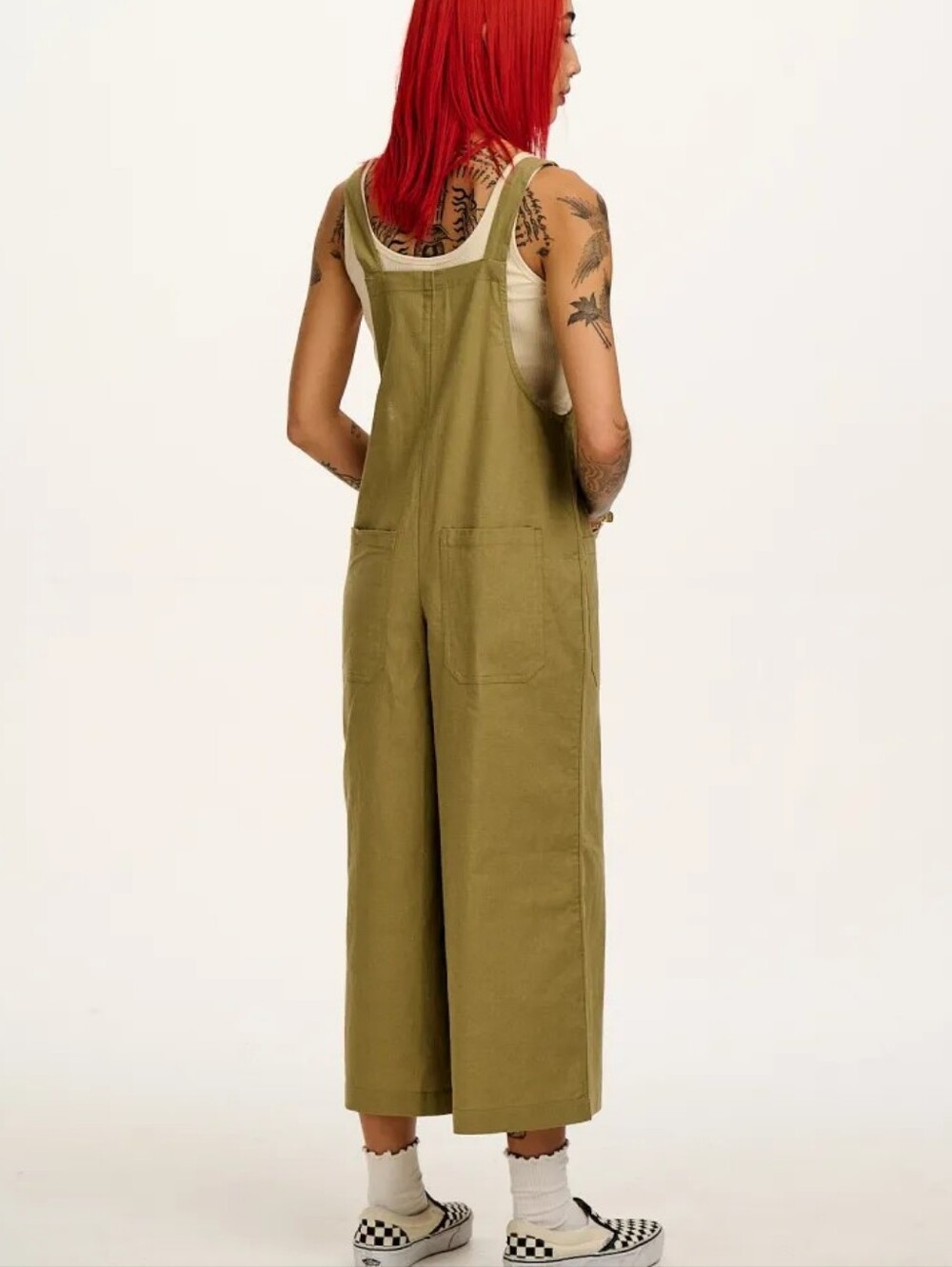 NWT Lucy & Yak | Jenny Wide Leg Cotton Linen Dungaree Olive Green Women US 12R - Picture 3 of 8